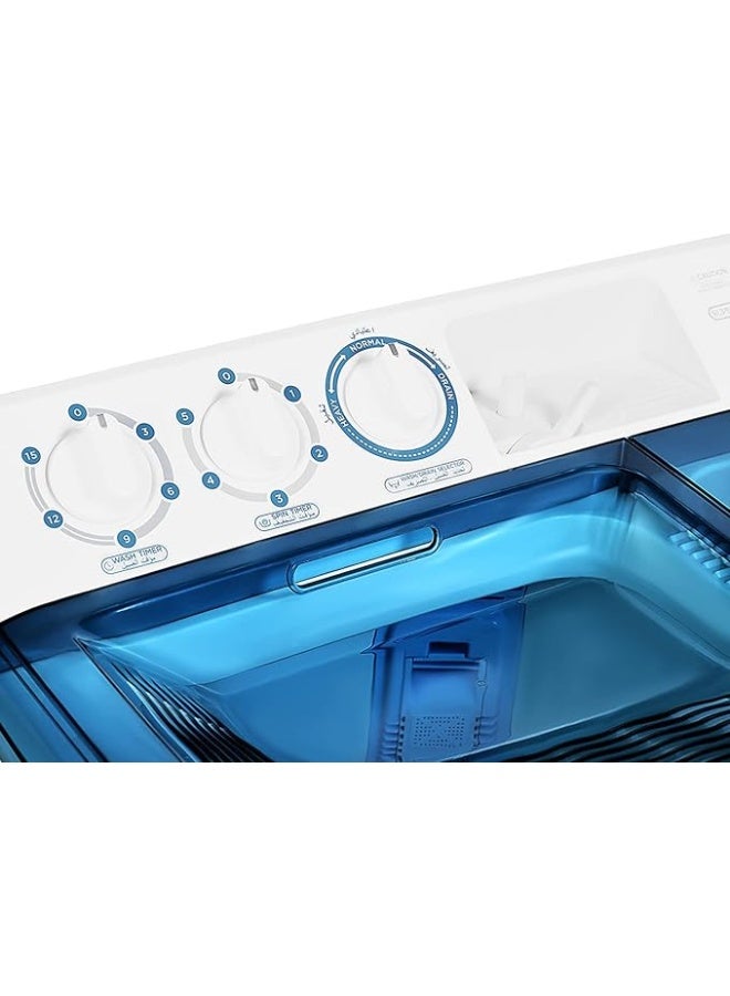 Super General 7 kg Twin-tub Semi-Automatic Washing Machine, efficient Top-Load Washer with Lint Filter, Spin-Dry SGW75 White Blue - Image 4