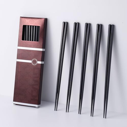 PYBBO 10 Pairs Fiberglass Chopsticks Non-Slip Tips, Dishwasher Safe & Reusable Japanese Korean Chopsticks for Sushi Ramen, 9.63 inch/24.5cm Chop Sticks for Family Restaurant - Black - Image 2