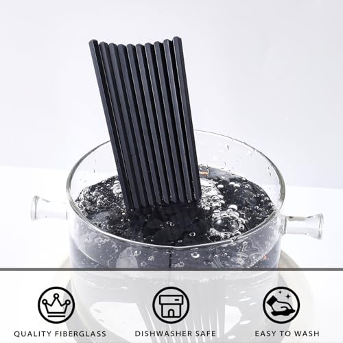 PYBBO 10 Pairs Fiberglass Chopsticks Non-Slip Tips, Dishwasher Safe & Reusable Japanese Korean Chopsticks for Sushi Ramen, 9.63 inch/24.5cm Chop Sticks for Family Restaurant - Black - Image 3