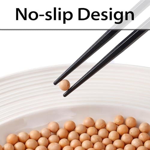 PYBBO 10 Pairs Fiberglass Chopsticks Non-Slip Tips, Dishwasher Safe & Reusable Japanese Korean Chopsticks for Sushi Ramen, 9.63 inch/24.5cm Chop Sticks for Family Restaurant - Black - Image 4