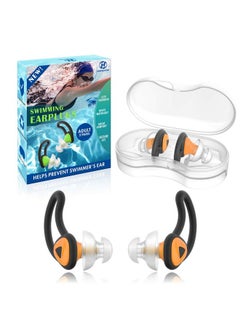 Hearprotek [2 Pairs] Ear Plugs For Swimming Hearprotek Swim Ear Plugs Adults Waterproof Silicone Water Earplugs For Men Women Juniors Swimmers Pool Shower Bathing (Orange)  - Image 2