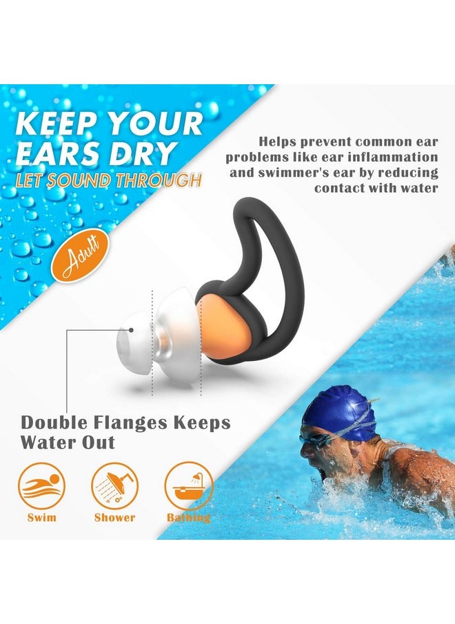 Hearprotek - [2 Pairs] Ear Plugs For Swimming Hearprotek Swim Ear Plugs Adults Waterproof Silicone Water Earplugs For Men Women Juniors Swimmers Pool Shower Bathing (Orange) - Image 1