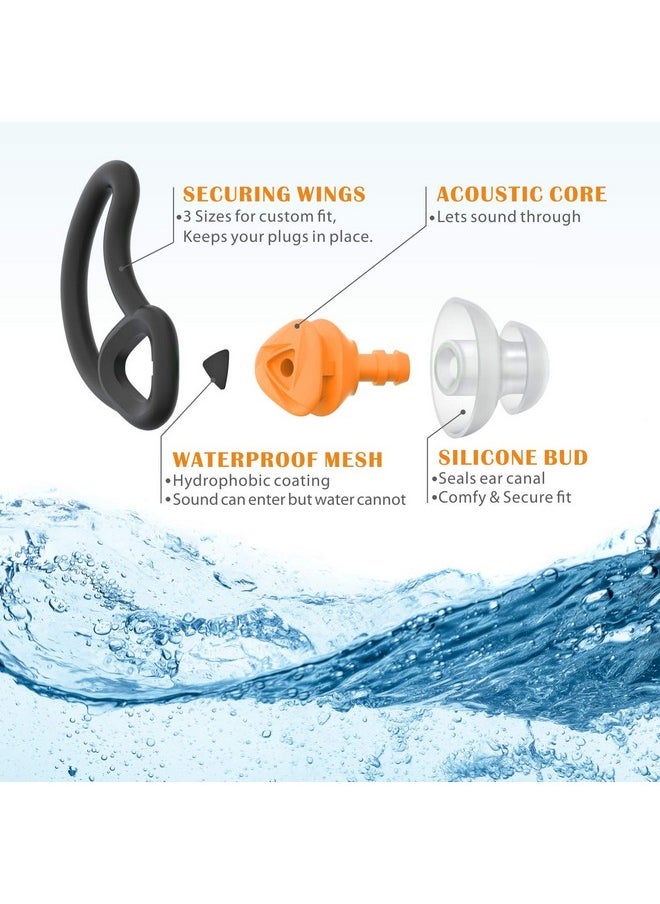 Hearprotek - [2 Pairs] Ear Plugs For Swimming Hearprotek Swim Ear Plugs Adults Waterproof Silicone Water Earplugs For Men Women Juniors Swimmers Pool Shower Bathing (Orange) - Image 1