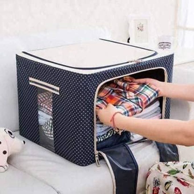 66 LTR FOLDABLE STEEL FRAME CLOTHS ZIP ORGANIZER BAG AND OXFORD FABRIC STORAGE LIVING COVER BOXES FOR WARDROBE SHELVES CLOTHES SAREES BED SHEET BLANKET PACK OF 1