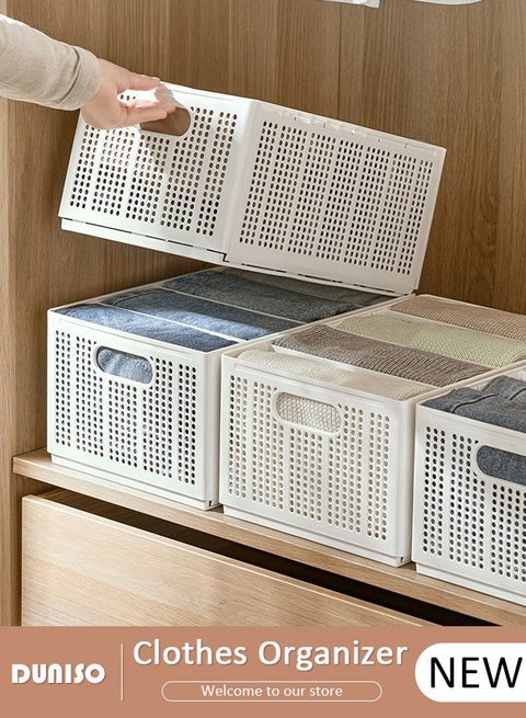 Clothes Organizer for Wardrobe, Folding Closet Storage Box, Stackable Clothes Organizer Box Drawers for Wardrobe, Multi Purpose Plastic Closet Organizer for Jeans, T-shirt, Panties, Leggings, Underwear