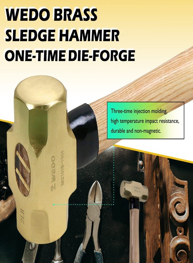 WEDO Brass Sledge Hammer with Wooden Handle, 4lb, 380mm, 15" - Image 3