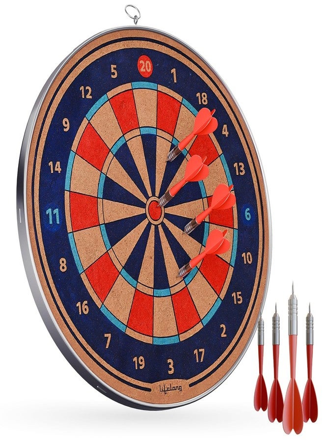 Lifelong 18 Inch Wooden Dart Board Set for Kids and Adults | Dual Sided Standard Dart Game | Includes 4 Steel Tip Darts | Easy to Hang Indoor Outdoor Fun Game | Classic Target Board - Image 2