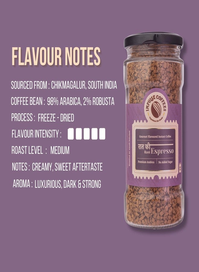 Impulse Coffees Raat Ki Rani Espresso Instant Coffee Powder | Dark Roasted Arabica with Toasty Earthy Notes & Luxurious Dark Strong Aroma | Bold Espresso Brew for Café-Style Coffee at Home | 100 Gms - Image 3