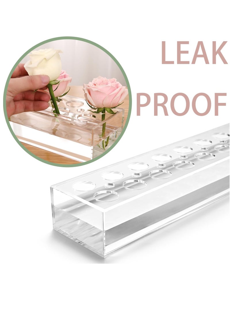 Hihonor - Acrylic Flower Vase Rectangular 18 in Long Leak-Proof Clear Acrylic Low Vase with 18+8 Holes - Rectangle Floral Centerpiece for Table - Clear - Image 1