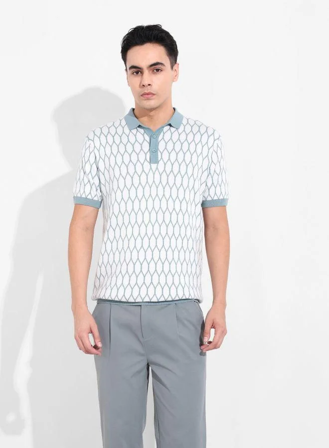 شركة المرآب الهندية Men Slim Fit Textured Polo Neck Half Sleeves T-Shirt