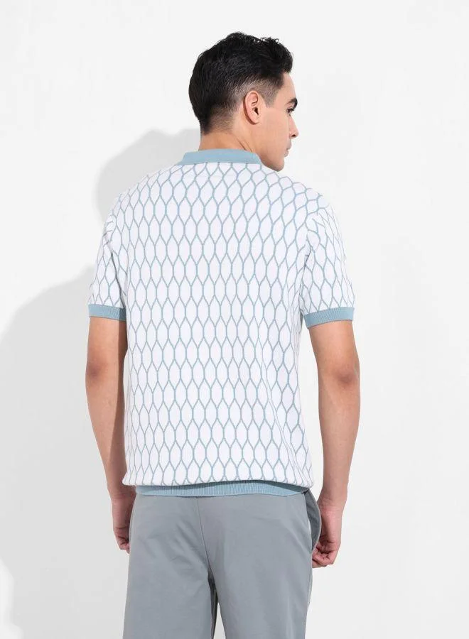 شركة المرآب الهندية Men Slim Fit Textured Polo Neck Half Sleeves T-Shirt