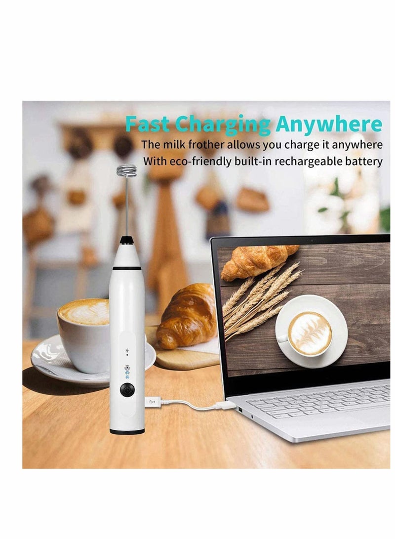 KASTWAVE خلاط رغوي كهربائي محمول بثلاث سرعات لصنع الرغوة، قابل لإعادة الشحن عبر USB مع خفاقة من الفولاذ المقاوم للصدأ، للقهوة واللاتيه والكابتشينو والشوكولاتة والشاي بالحليب وحليب جوز الهند، خلاط رغوي متين (أبيض)  - Image 2