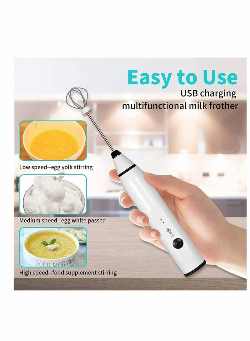 KASTWAVE خلاط رغوي كهربائي محمول بثلاث سرعات لصنع الرغوة، قابل لإعادة الشحن عبر USB مع خفاقة من الفولاذ المقاوم للصدأ، للقهوة واللاتيه والكابتشينو والشوكولاتة والشاي بالحليب وحليب جوز الهند، خلاط رغوي متين (أبيض)  - Image 3
