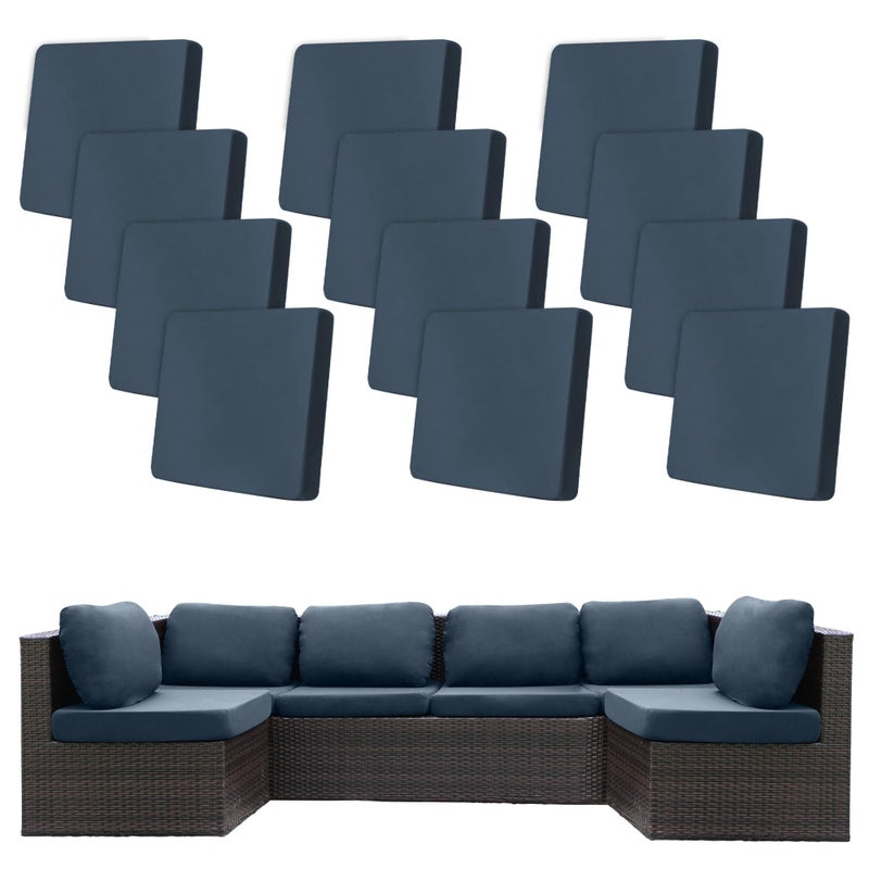 BIETYONE 12 Pcs Stretch Patio Cushion Covers,Outdoor Couch Covers Replacement,Outdoor Couch & Sofa Slipcovers,for Patio Furniture Cushion Covers,Washable Reusable Furniture Protector (Gray Blue,Cover Only) - Image 1