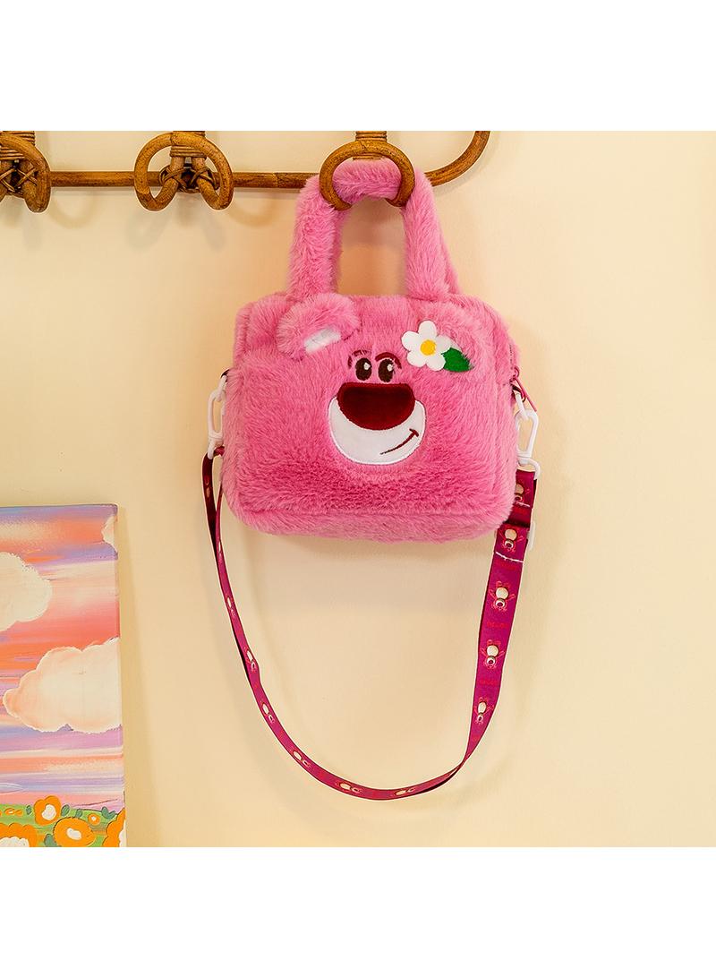 Cute Plush Makeup Bag handbag  Open Flat Travel Toiletry Accessories Organizer Cosmetic Pouch with Handle for Cosmetics Brushes Toiletry Jewelry 