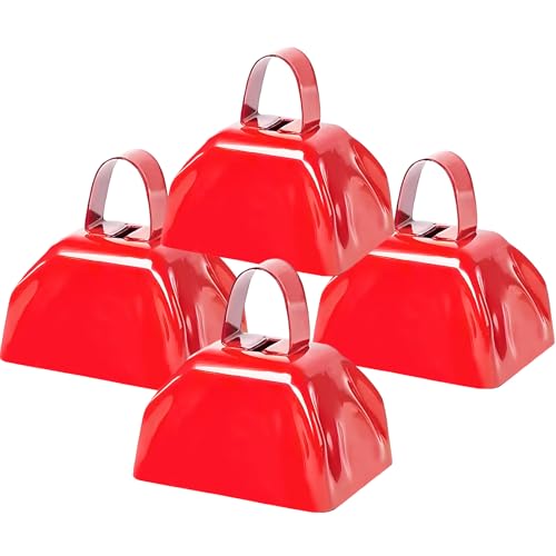 Ouffun Metal Cow Bell Noise Maker 3 Inch Pack of 4 Small Loud Metal Cowbell Noisemaker with Handle Great for Football Games Sporting Events Weddings New Years Eve Birthday Parties - Image 1