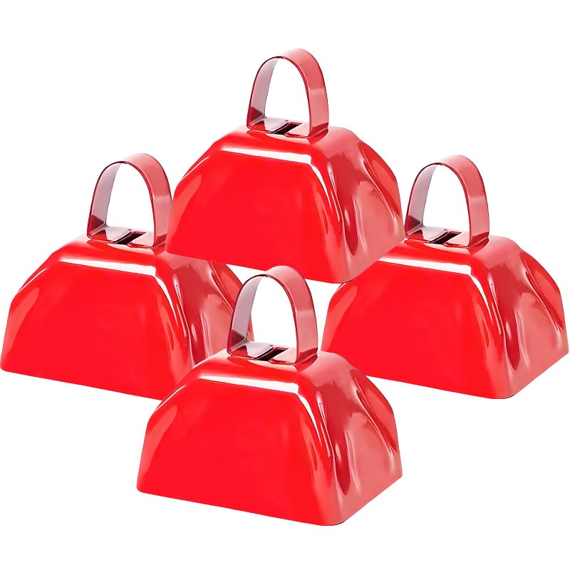 Ouffun Metal Cow Bell Noise Maker 3 Inch Pack of 4 Small Loud Metal Cowbell Noisemaker with Handle Great for Football Games Sporting Events Weddings New Years Eve Birthday Parties - Image 3