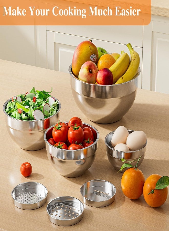 Winproper Mixing Bowls with Lids Set, 6 PCS Stainless Steel Mixing Bowls with 3 Grater Attachments, Kitchen Food Storage Organizers Nesting Mixing Bowl, Large Size 4.5, 3.5, 2.1, 1.5, 1.1, 0.7QT - Image 2