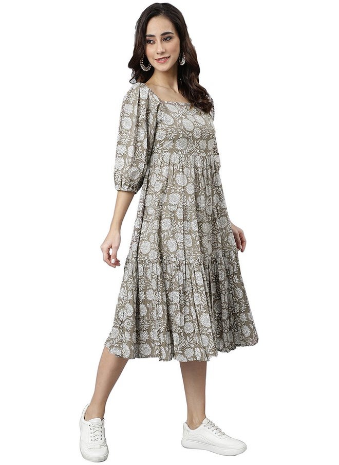 Janasya Women's Grey Pure Cotton Floral Printed Tiered Dress (JNE3935-DR-XS) - pzsku/ZB80A4B062B40AEE57A0EZ/45/_/1738305980/ec67e1c9-897a-4c24-8038-a05205b0ad0b