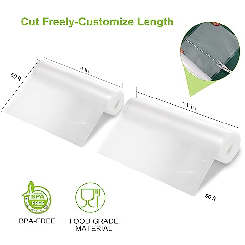 Bonsenkitchen Vacuum Food Sealer Rolls Bags, 8" x 50' & 11" x 50' Commercial Grade BPA Free Bag Rolls, Durable Customized Size Food Vac Bags for Storage and Sous Vide Cooking VB3212 - Image 2