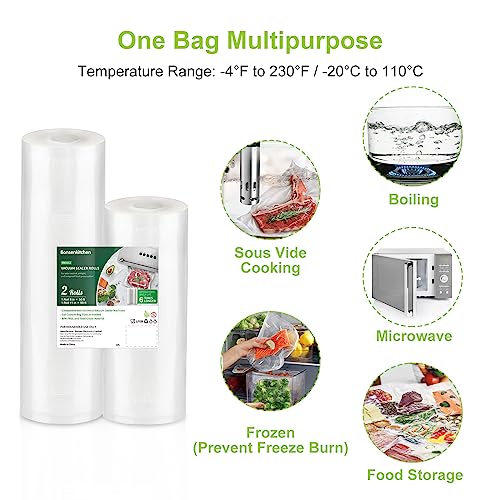Bonsenkitchen Vacuum Food Sealer Rolls Bags, 8" x 50' & 11" x 50' Commercial Grade BPA Free Bag Rolls, Durable Customized Size Food Vac Bags for Storage and Sous Vide Cooking VB3212 - Image 3