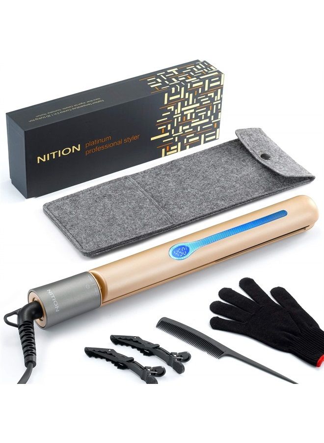 NITION Professional Salon Hair Straightener Argan Oil Ceramic Tourmaline Titanium Straightening Flat Iron for Healthy Styling,LCD 265°F-450°F,2-in-1 Curling Iron for All Hair Type,Gold,1 inch Plate - Image 1
