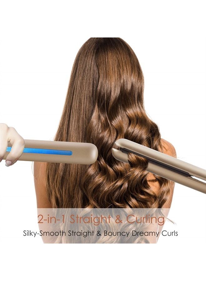 NITION Professional Salon Hair Straightener Argan Oil Ceramic Tourmaline Titanium Straightening Flat Iron for Healthy Styling,LCD 265°F-450°F,2-in-1 Curling Iron for All Hair Type,Gold,1 inch Plate - Image 2