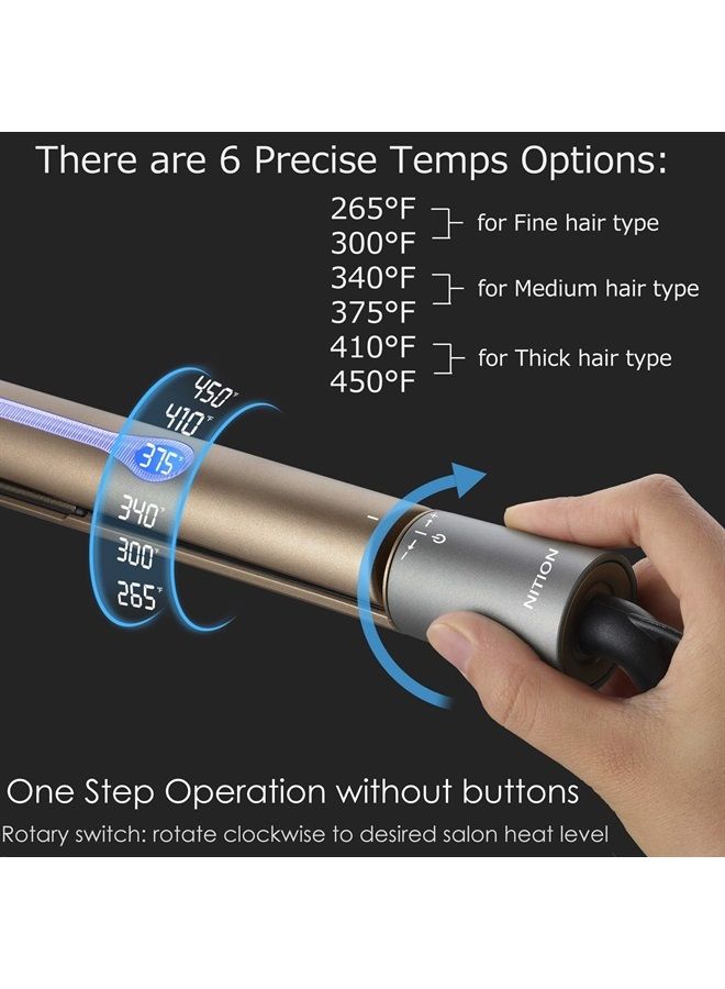 NITION Professional Salon Hair Straightener Argan Oil Ceramic Tourmaline Titanium Straightening Flat Iron for Healthy Styling,LCD 265°F-450°F,2-in-1 Curling Iron for All Hair Type,Gold,1 inch Plate - Image 4