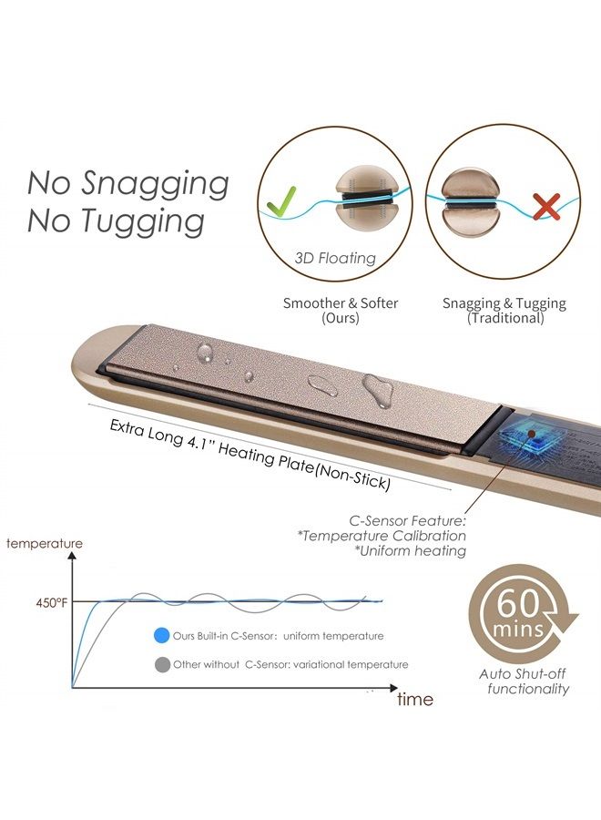 NITION Professional Salon Hair Straightener Argan Oil Ceramic Tourmaline Titanium Straightening Flat Iron for Healthy Styling,LCD 265°F-450°F,2-in-1 Curling Iron for All Hair Type,Gold,1 inch Plate - Image 5