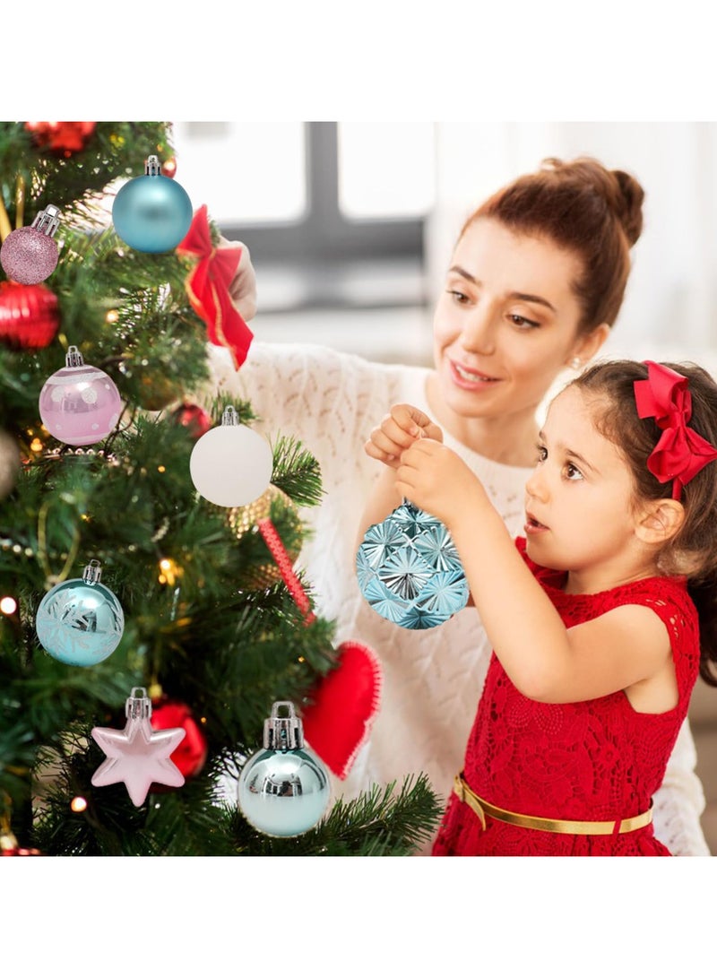 AUTOYSUR 42 قطعة كرات زينة شجرة عيد الميلاد، زينة معلقة للاحتفالات المنزلية وحفلات الزفاف (أزرق/وردي/أبيض) - Image 3