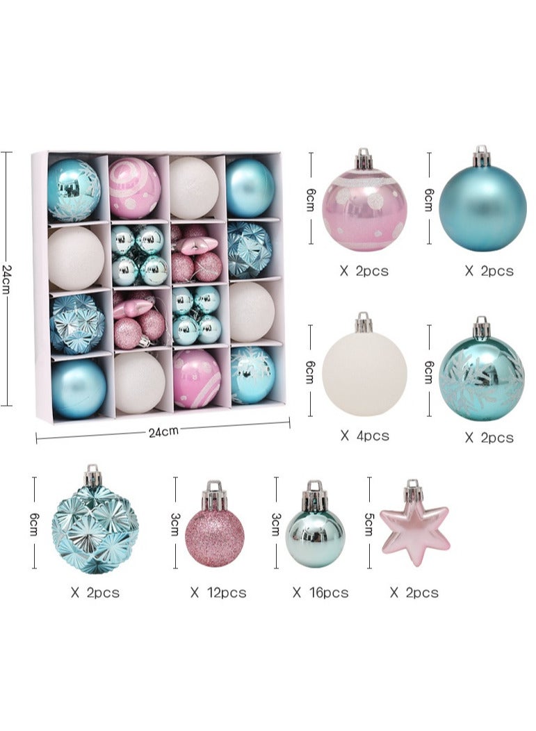 AUTOYSUR 42 قطعة كرات زينة شجرة عيد الميلاد، زينة معلقة للاحتفالات المنزلية وحفلات الزفاف (أزرق/وردي/أبيض) - Image 2