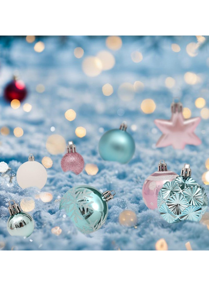 AUTOYSUR 42 قطعة كرات زينة شجرة عيد الميلاد، زينة معلقة للاحتفالات المنزلية وحفلات الزفاف (أزرق/وردي/أبيض) - Image 4