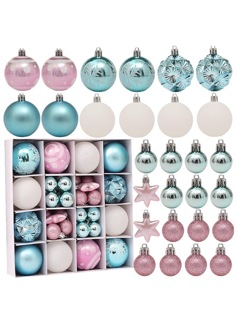 AUTOYSUR 42 قطعة كرات زينة شجرة عيد الميلاد، زينة معلقة للاحتفالات المنزلية وحفلات الزفاف (أزرق/وردي/أبيض) - Image 1