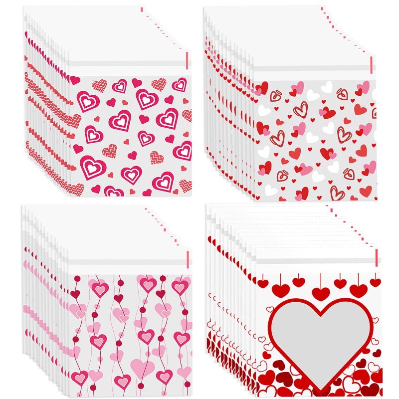 FOIMAS 400pcs Valentine's Day Cellophane Treat Bags Self Adhesive Heart Candy Cookie Gift Bags for Valentine's Day Party Supplies - Image 1