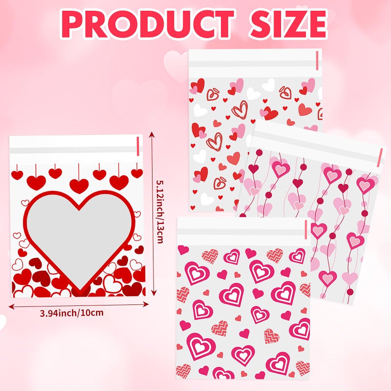 FOIMAS 400pcs Valentine's Day Cellophane Treat Bags Self Adhesive Heart Candy Cookie Gift Bags for Valentine's Day Party Supplies - Image 3