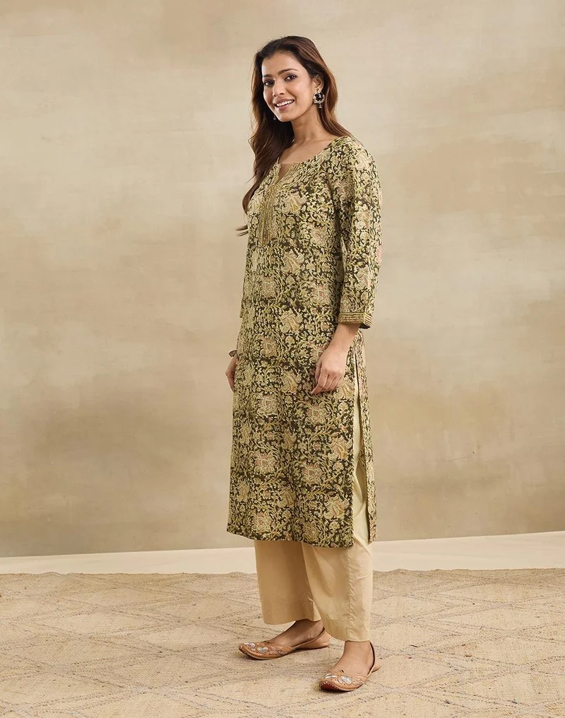 Fabindia  Green Cotton Long Kurta for Women | Best Price UAE