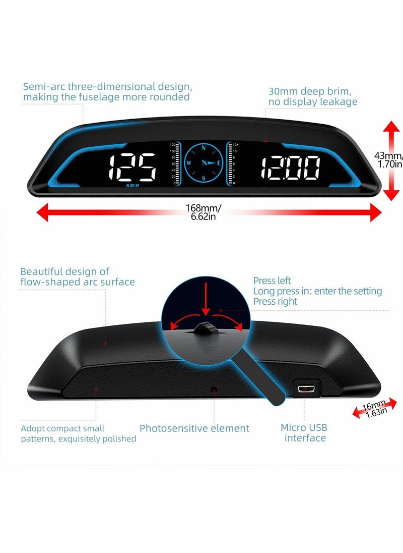 Y&D Digital GPS Speedometer Universal Heads Up Display for Car 5.5 inch Large LCD HUD with MPH Speed Fatigued Driving Alert Overspeed Alarm Trip Meter All Vehicle  - Image 5