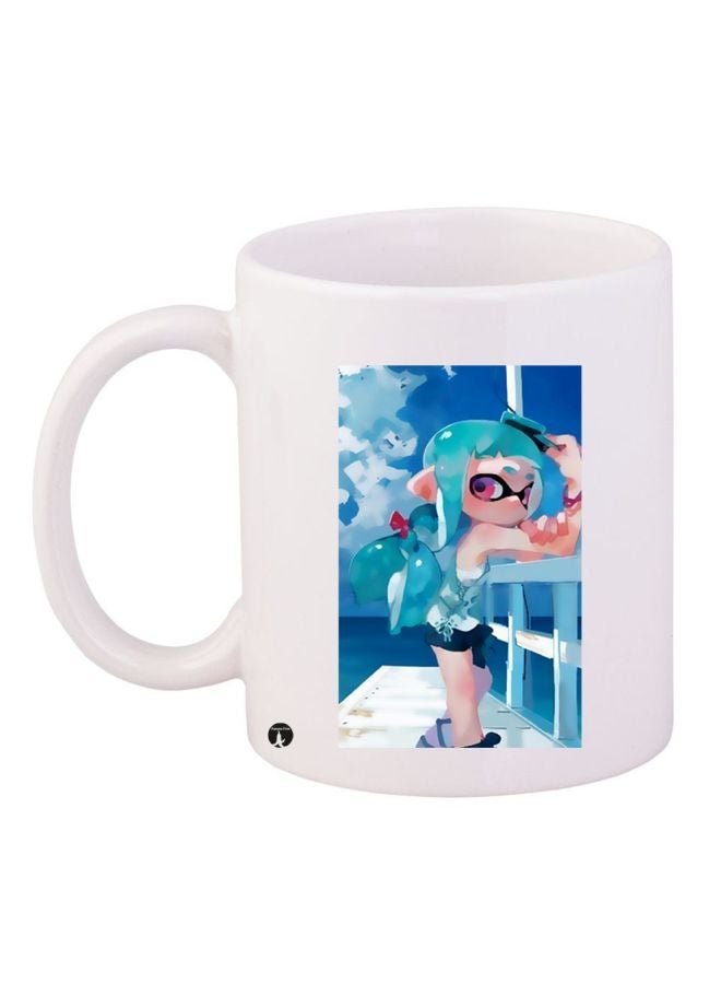 RYN Cartoon Printed Coffee Mug White/Blue/Beige 11ounce