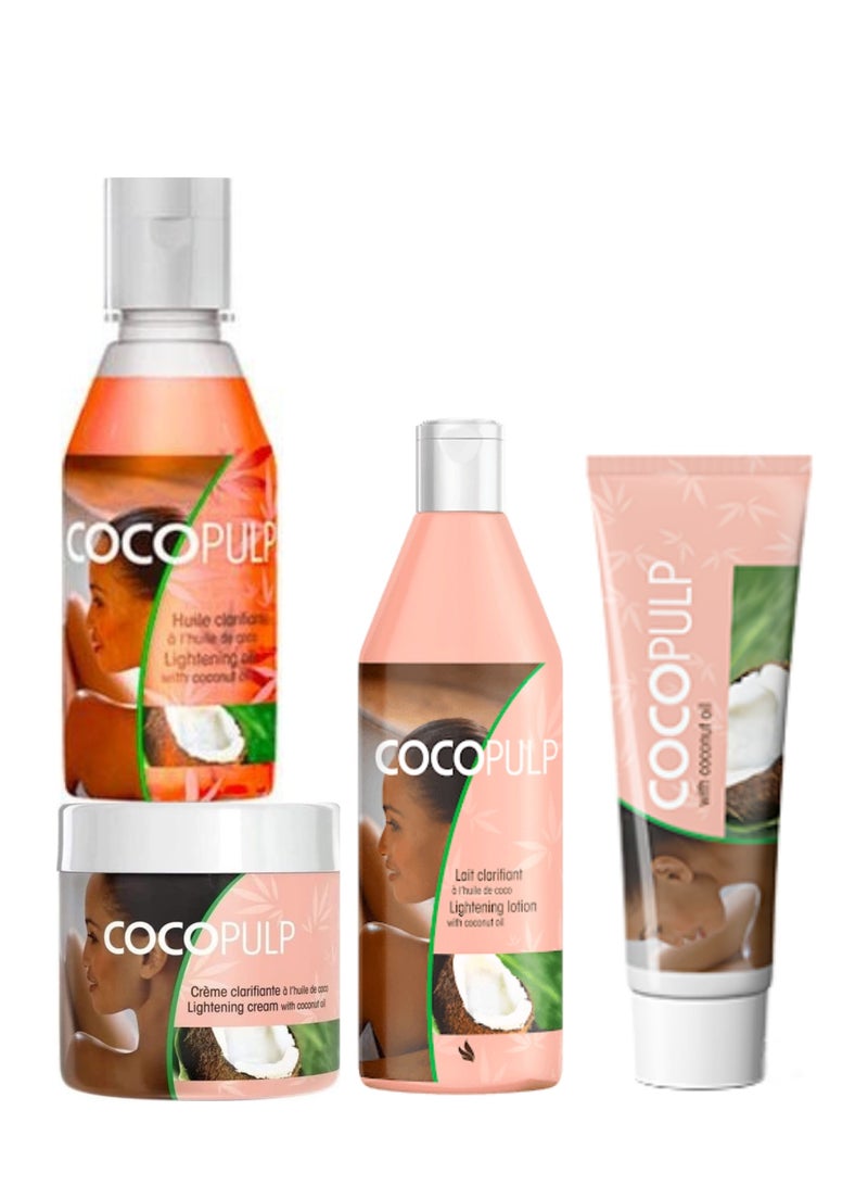 COCOPULP Coco Pulp 4 Piece Set Skin Lightening Cream 300ml, Lotion 500ml, Tube Cream and Oil 50ml With Coconut Oil - Image 1
