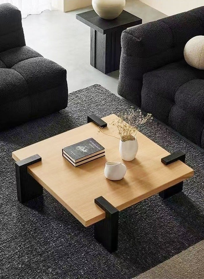 رافين طاولة قهوة متعددة الأغراض بتصميم كلاسيكي من الخشب الصلب، طاولة تقديم متينة ذات سطح مربع، طاولة مركزية لغرفة المعيشة وغرفة النوم وغرفة الانتظار والمكتب المنزلي، 100×100×37 سم - Image 1