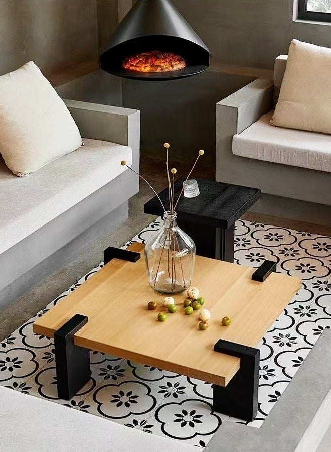 رافين طاولة قهوة متعددة الأغراض بتصميم كلاسيكي من الخشب الصلب، طاولة تقديم متينة ذات سطح مربع، طاولة مركزية لغرفة المعيشة وغرفة النوم وغرفة الانتظار والمكتب المنزلي، 100×100×37 سم - Image 2