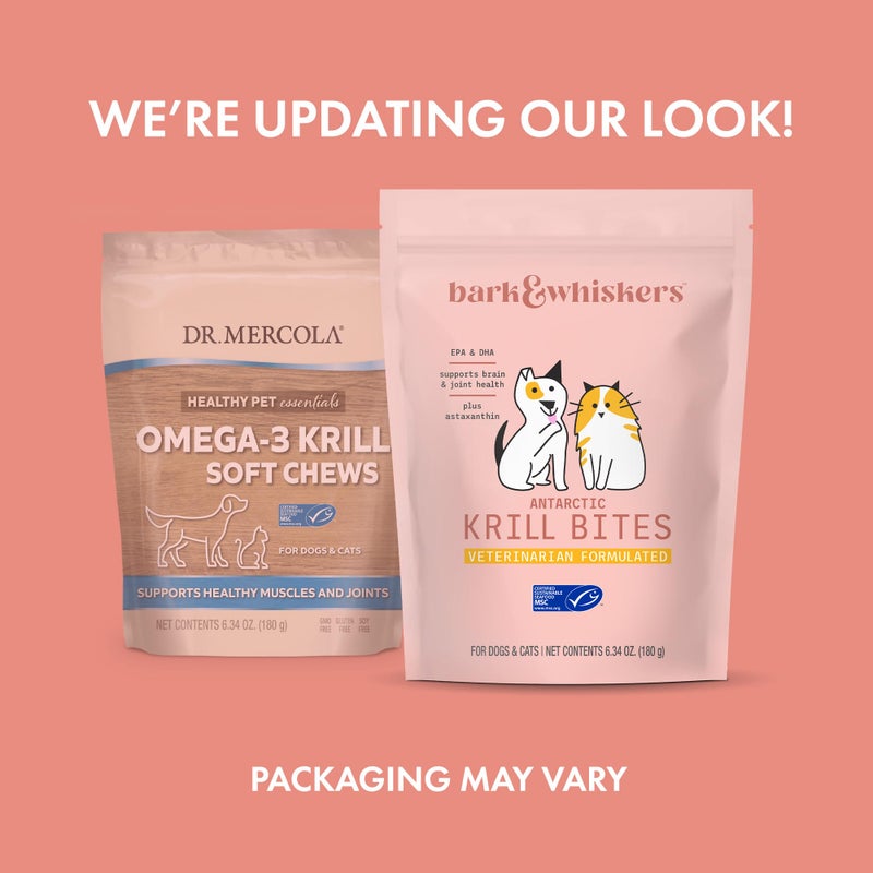 Dr. Mercola Bark & Whiskers Antarctic Krill Bites, 6.34 Oz. (180 g), 60 Chews, EPA & DHA, Supports Brain & Joint Health, Veterinarian Formulated, Non-GMO, MSC Certified, Dr. Mercola - Image 2