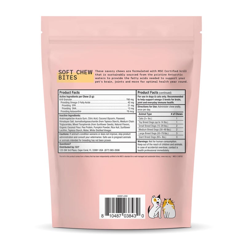 Dr. Mercola Bark & Whiskers Antarctic Krill Bites, 6.34 Oz. (180 g), 60 Chews, EPA & DHA, Supports Brain & Joint Health, Veterinarian Formulated, Non-GMO, MSC Certified, Dr. Mercola - Image 3