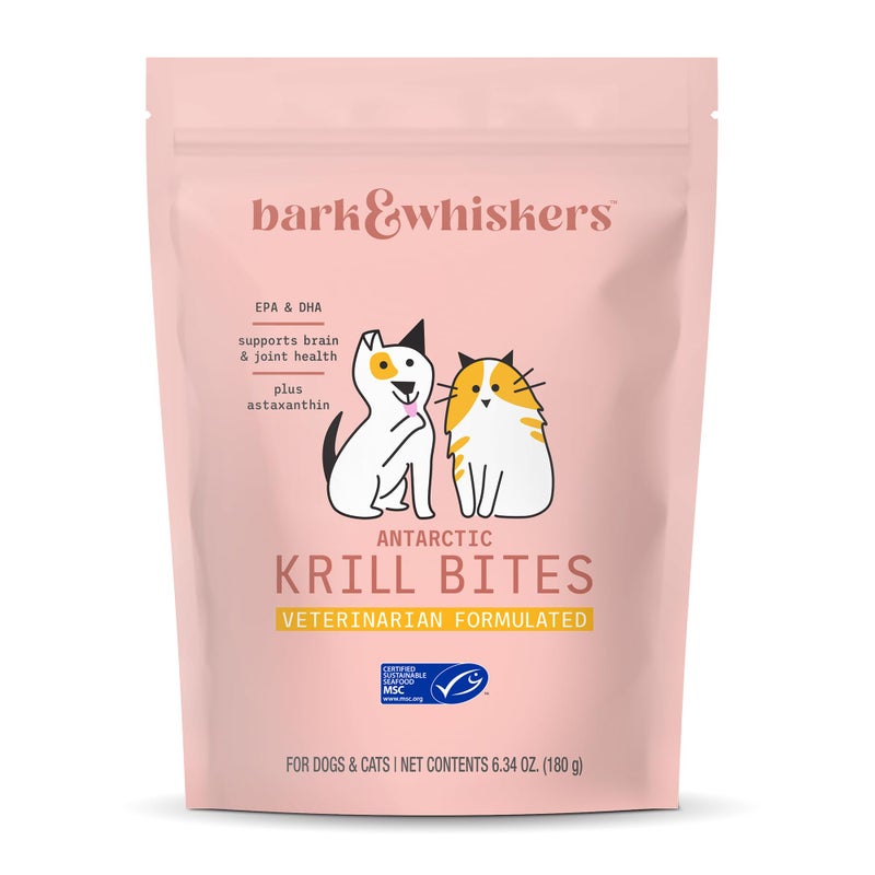 Dr. Mercola Bark & Whiskers Antarctic Krill Bites, 6.34 Oz. (180 g), 60 Chews, EPA & DHA, Supports Brain & Joint Health, Veterinarian Formulated, Non-GMO, MSC Certified, Dr. Mercola - Image 1