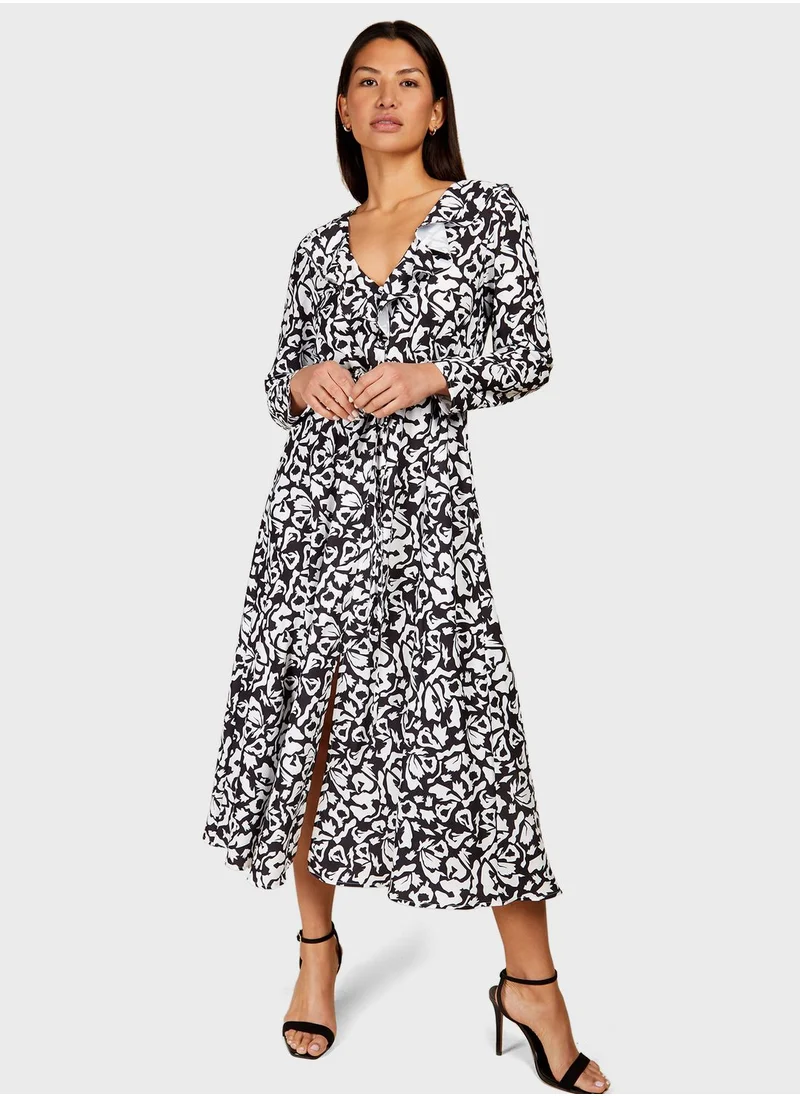 Little Mistress Tie Detail Printed Dress