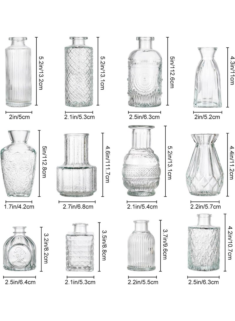 YQbest 12 Pcs Small Glass Bud Vase Set of，Mini Vintage Vases in Bulk, Clear Bud Vases for Centerpieces， Rustic Wedding Decorations，Home Table Flower Decor - Image 2