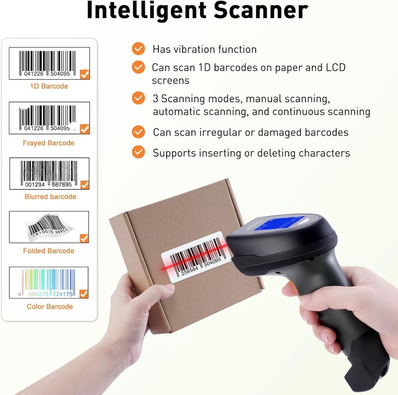 JRHC 1D Wireless Barcode Scanner, Automatic Barcode Reader with 1.8 Inch Display Screen, Rechargeable Handheld Barcode Reader with 2.4G Wireless Dongle, Built-in Base, Plug and Play - Image 3