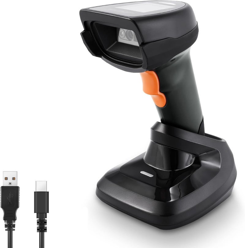 JRHC 1D Wireless Barcode Scanner, Automatic Barcode Reader with 1.8 Inch Display Screen, Rechargeable Handheld Barcode Reader with 2.4G Wireless Dongle, Built-in Base, Plug and Play - Image 1