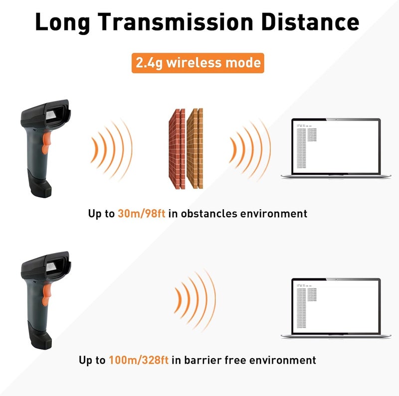 JRHC 1D Wireless Barcode Scanner, Automatic Barcode Reader with 1.8 Inch Display Screen, Rechargeable Handheld Barcode Reader with 2.4G Wireless Dongle, Built-in Base, Plug and Play - Image 5