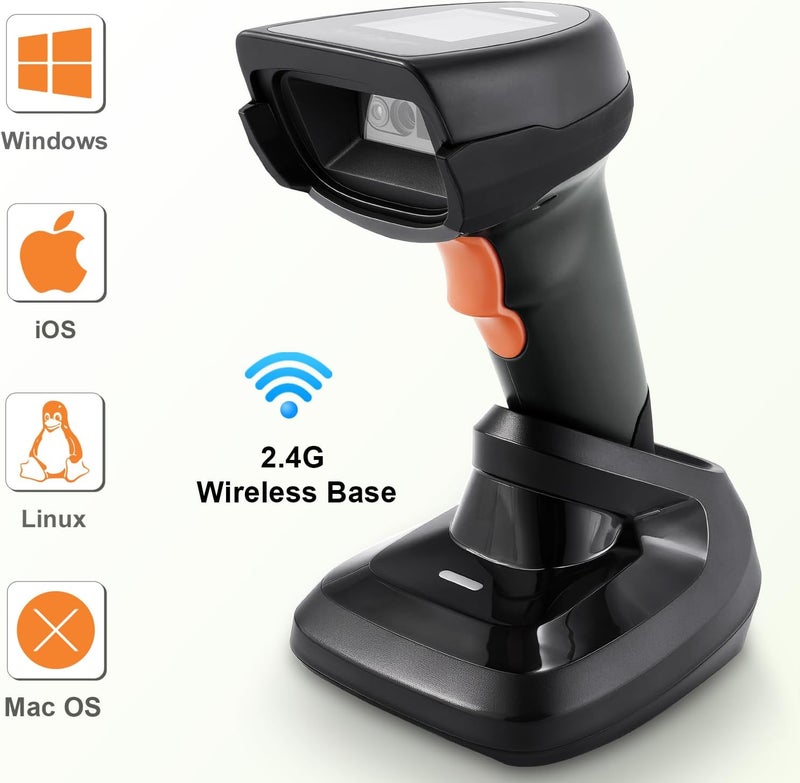 JRHC 1D Wireless Barcode Scanner, Automatic Barcode Reader with 1.8 Inch Display Screen, Rechargeable Handheld Barcode Reader with 2.4G Wireless Dongle, Built-in Base, Plug and Play - Image 2